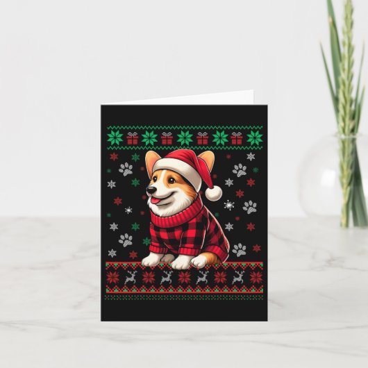 Corgi Ugly Christmas Funny Santa Hat Buffalo Plaid Kaart (Voorkant)