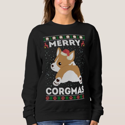 Corgi Ugly Christmas Sweater Merry Corgmas Santa C (Voorkant)