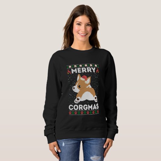 Corgi Ugly Christmas Sweater Style Merry Corgmas (Voorkant volledig)
