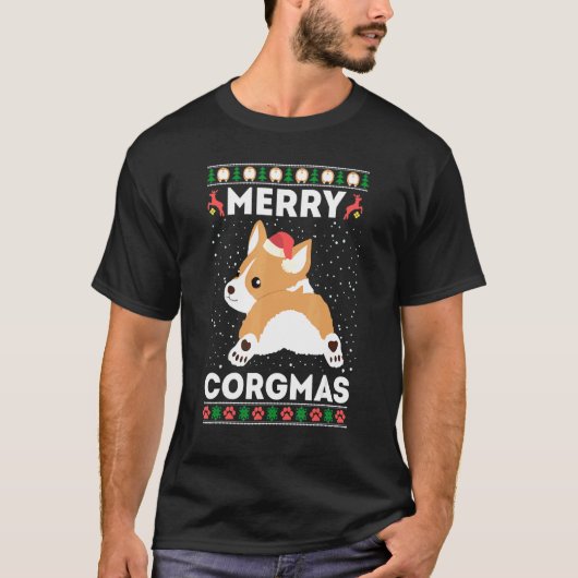 Corgi Ugly Christmas Sweater Style Merry Corgmas S T-shirt (Voorkant)