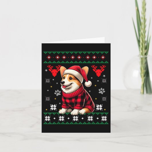 Corgi Ugly Funny Buffalo Plaid Santa Hat Kerstmis Kaart (Voorkant)