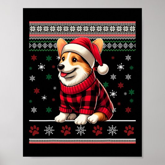 Corgi Ugly Funny Christmas Santa Hat Buffalo Plaid Poster (Voorkant)