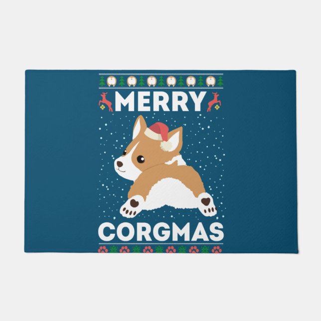 Corgi Ugly KerstSweater Style Merry Corgmas Deurmat (Voorkant)