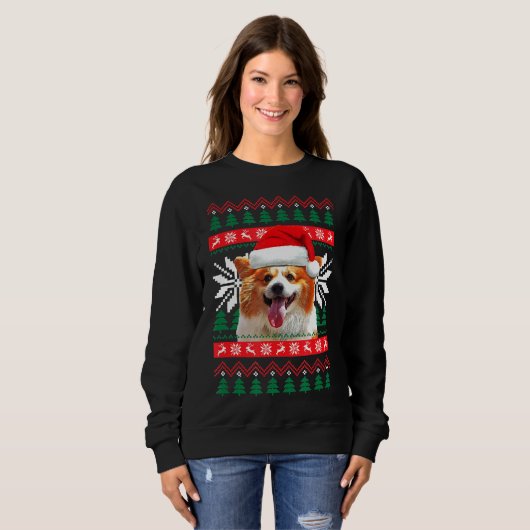 Corgi Ugly KerstSweater Style Santa Hat Pembr Trui (Voorkant volledig)