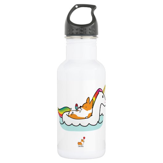 Corgi Unicorn Floatie Water Bottle Waterfles (Voorkant)
