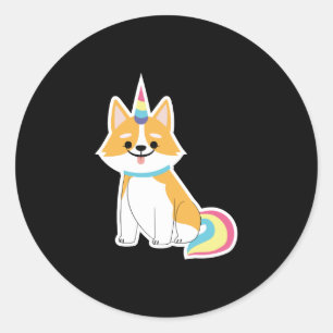 Corgi Unicorn Schattig Welsh Dog Puppy Animal Love Ronde Sticker