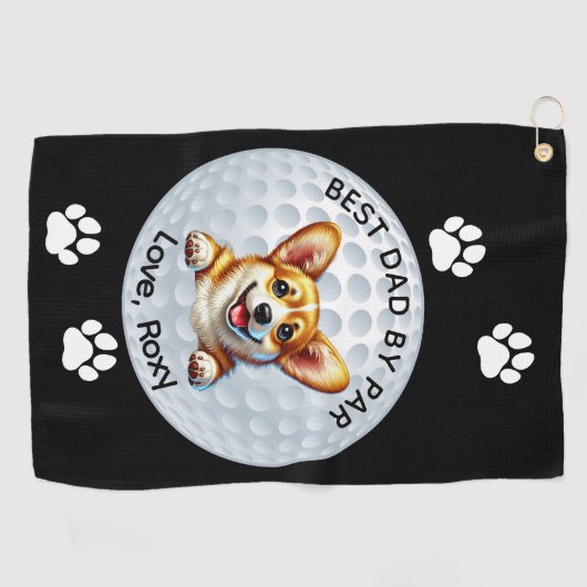 Corgi Vaderdag zwart wit Golfhanddoek (Horizontaal)