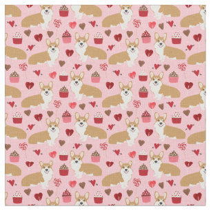 Corgi Valentijns Fabric - roze Stof