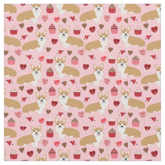 Corgi Valentijns Fabric - roze Stof (Close Up)