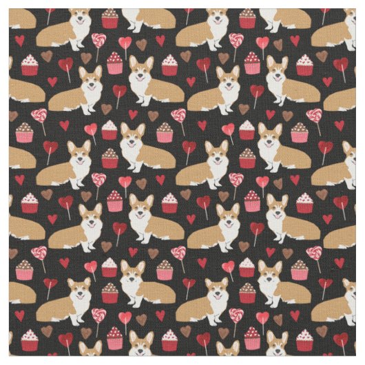 Corgi Valentijns Fabric - zwart Stof (Close Up)