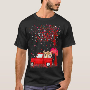 Corgi Valentijnsdag Dogs Red Truck Hearts T-shirt