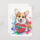 Corgi Valentijnsdag Kaart - Waterverf (Voorkant / Achterkant)