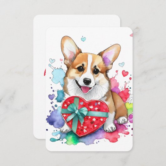 Corgi Valentijnsdag Kaart - Waterverf (Voorkant / Achterkant)