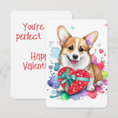 Corgi Valentijnsdag Kaart - Waterverf (Voorkant / Achterkant)
