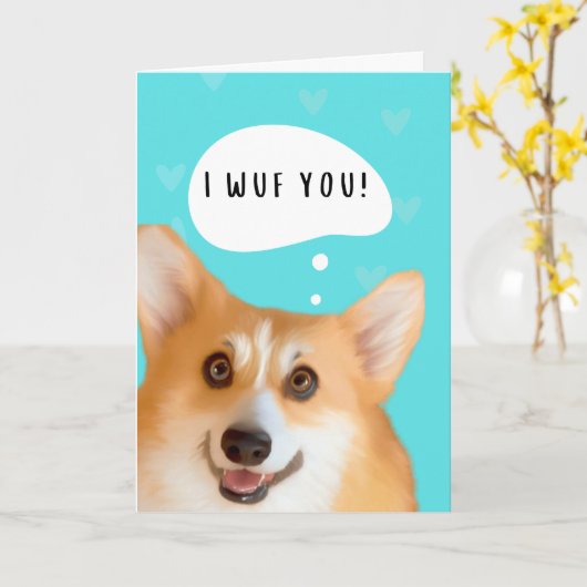 Corgi Valentijnsdagkaart Aqua Kaart (Gele Bloem)