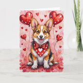Corgi Valentine’s Day Dog with Hearts Red Kaart (Voorkant)