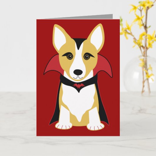 Corgi Vampire Halloween Kaart (Gele Bloem)
