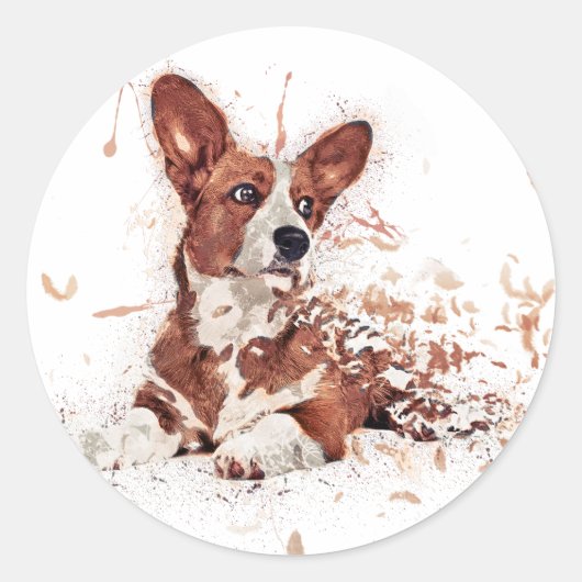 Corgi-veer Ronde Sticker (Voorkant)