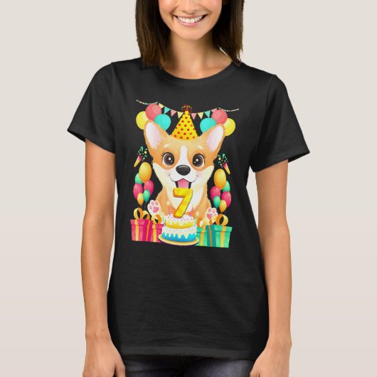 Corgi verjaardag 7e 7 jaar oud t-shirt (Voorkant)