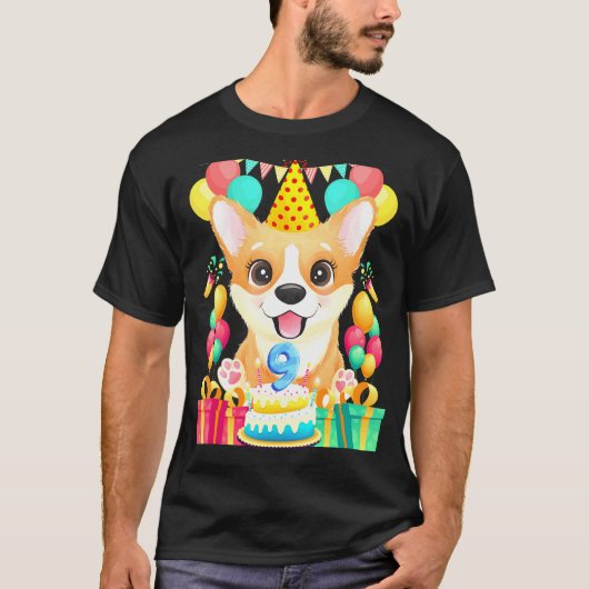 Corgi verjaardag 9e 9 jaar oud t-shirt (Voorkant)