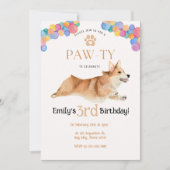 Corgi verjaardag Pawty uitnodiging (Voorkant)