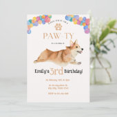Corgi verjaardag Pawty uitnodiging (Staand voorkant)