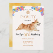 Corgi verjaardag Pawty uitnodiging (Voorkant / Achterkant)