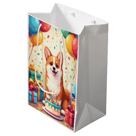 Corgi Verjaardagsfeest Medium Cadeauzakje (Voorkant Gekanteld)