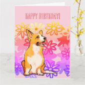 Corgi verjaardagskaart kaart (Gele Bloem)