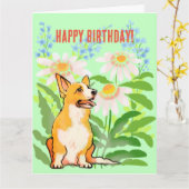 Corgi verjaardagskaart kaart (Gele Bloem)