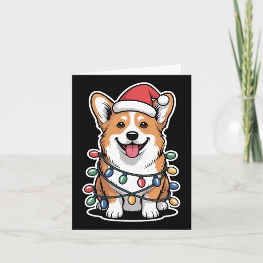 Corgi verpakt in kerstverlichting kaart (Voorkant)