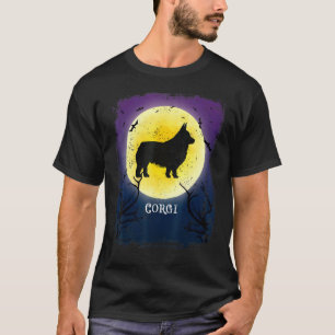 Corgi Volle Maan Hond Silhouet Retro Halloween T-shirt