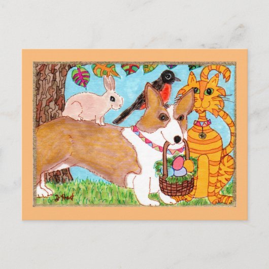 Corgi & Vrienden met de VolksKunst Pasen van de Feestdagenkaart (Voorkant)
