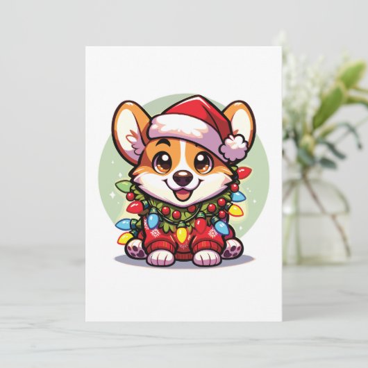 Corgi Vrolijk Kerstfeest Winter Dieren Schattige C Feestdagenkaart (Staand voorkant)