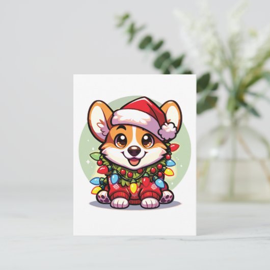 Corgi Vrolijk Kerstfeest Winter Dieren Schattige C Feestdagenkaart (Staand voorkant)