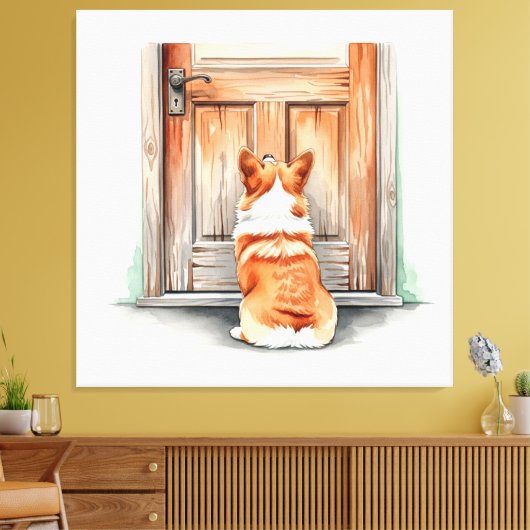 Corgi wacht geduldig canvas afdruk (Insitu (Woonkamer))