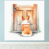 Corgi wacht geduldig canvas afdruk (Insitu (Houten vloer))