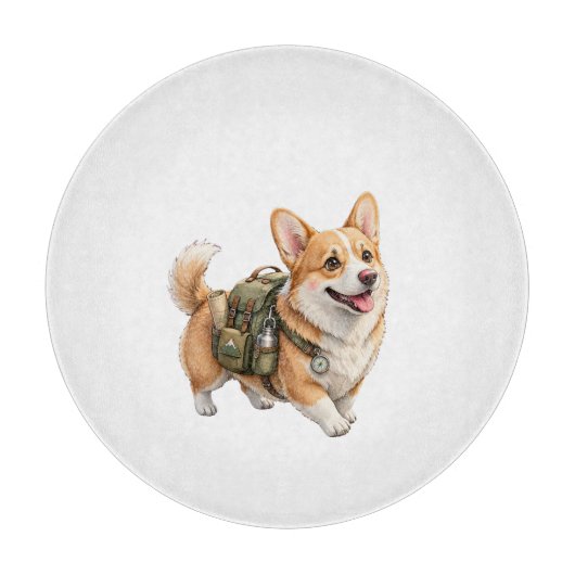 Corgi Wandelavontuur Aquarel Snijplank (Voorkant)