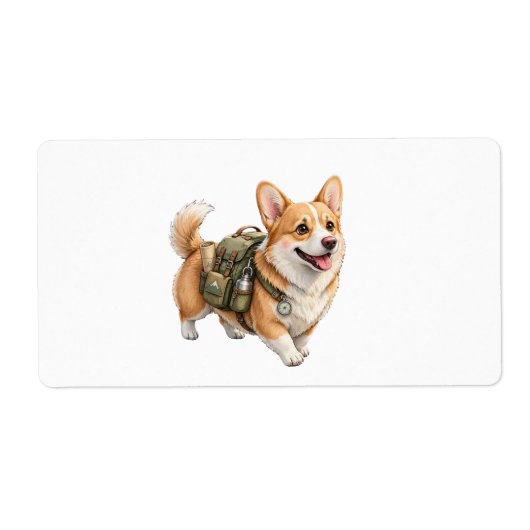 Corgi Wandelavontuur Aquarel Verzendlabel (Voorkant)