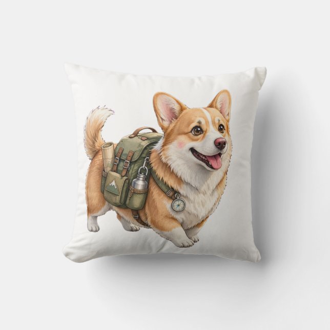 Corgi Wandelavontuur Watercolor Kussensloop Kussen (Voorkant)