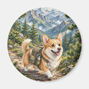 Corgi Wandelt in Bergen Aquarel Magneet