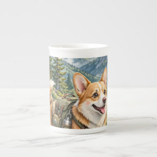 Corgi Wandelt in Bergen Aquarel   Porselein Kop