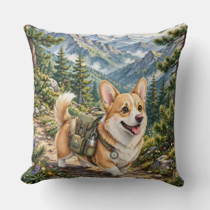 Corgi Wandelt in Bergen Aquarel Worpkussen Kussen