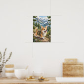 Corgi Wandelt in Berglandschap Aquarel Poster (Keuken)
