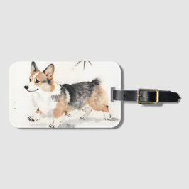 Corgi Watercolor – Whimsicale Japanse Inkt Honden  Bagagelabel