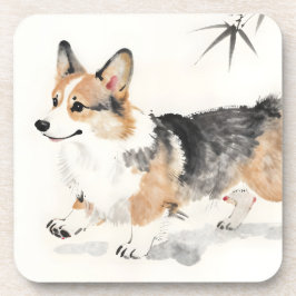 Corgi Watercolor – Whimsicale Japanse Inkt Honden  Bier Onderzetter