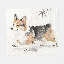 Corgi Watercolor – Whimsicale Japanse Inkt Honden  Fleece Deken