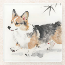 Corgi Watercolor – Whimsicale Japanse Inkt Honden  Glazen Onderzetter