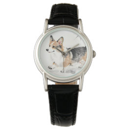 Corgi Watercolor – Whimsicale Japanse Inkt Honden  Horloge