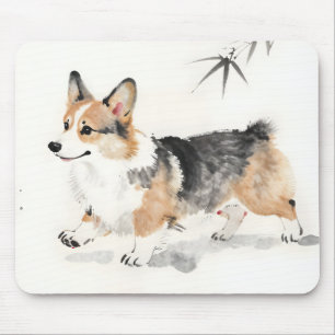 Corgi Watercolor – Whimsicale Japanse Inkt Honden Muismat